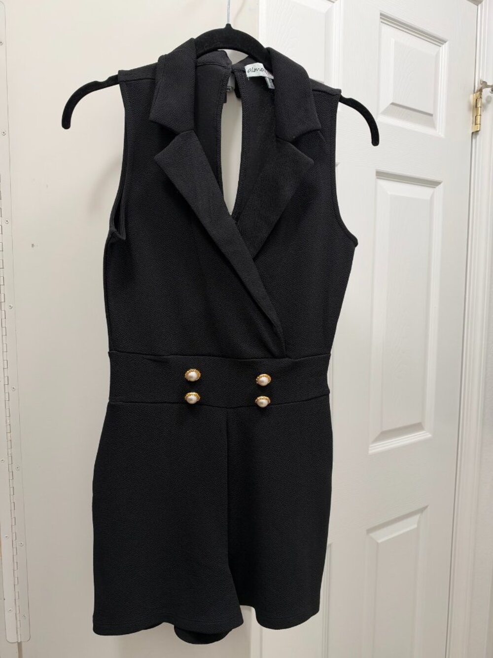 Almost Famous Black Blazer Romper Pearl Buttons